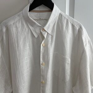 Tommy Bahama White Short-Sleeve Linen-Blend Button Down Shirt